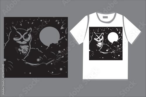 t shirt design black and white background with owl photo