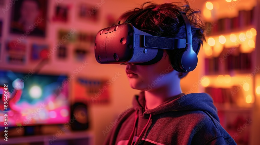 A child plays a virtual reality game in the bedroom
