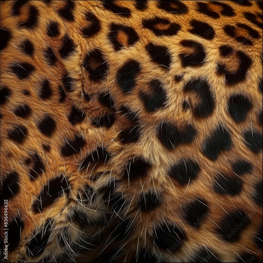 Highresolution image featuring detailed leopard fur textures and intricate patterns, creating a realistic animal print background.