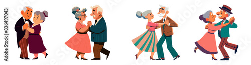 A vector illustration set of young-at-heart senior citizens dancing, isolated on a white background