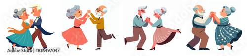 A vector illustration set of young-at-heart senior citizens dancing, isolated on a white background
