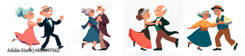 A vector illustration set of young-at-heart senior citizens dancing, isolated on a white background