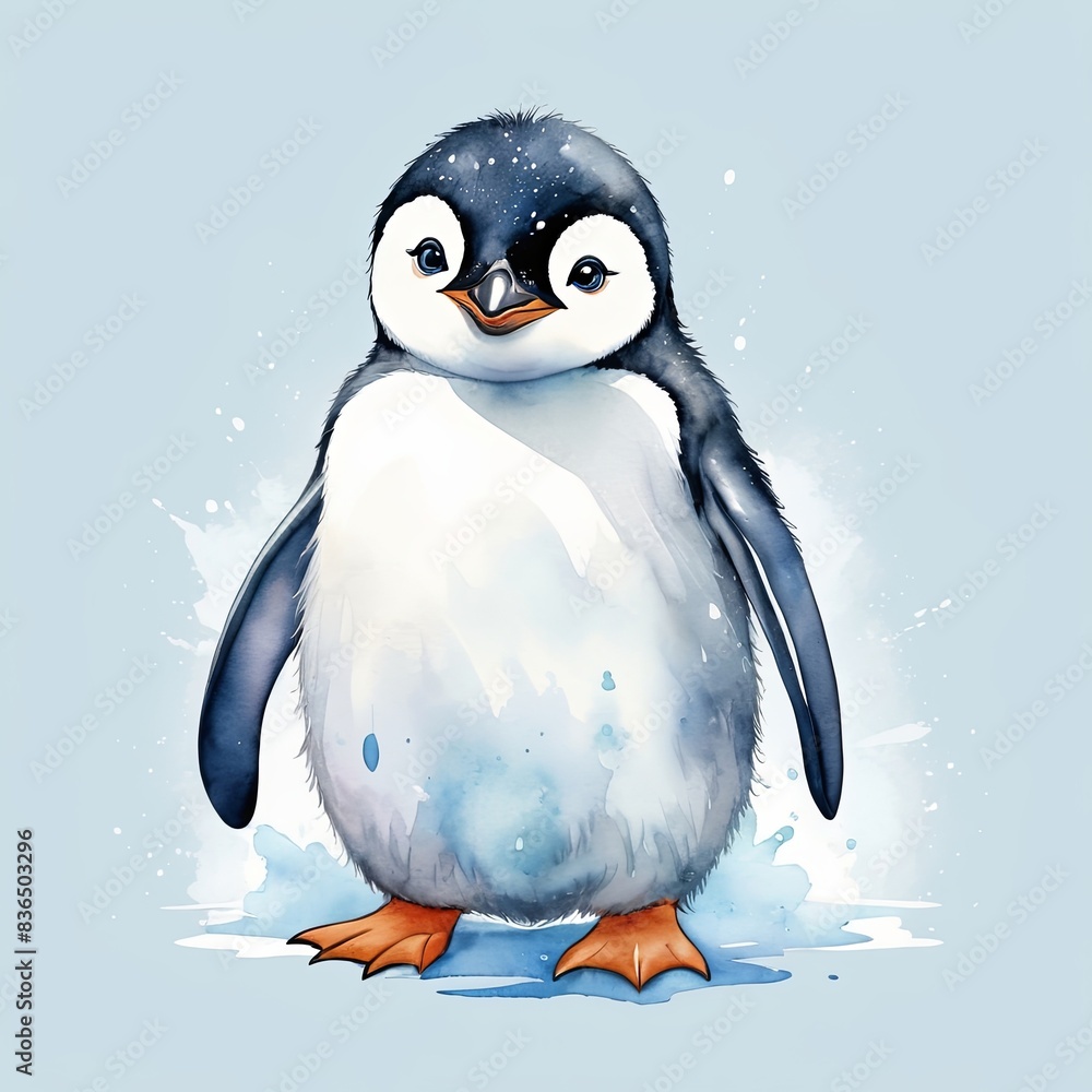 Naklejka premium Watercolor Whimsy, a cute penguin