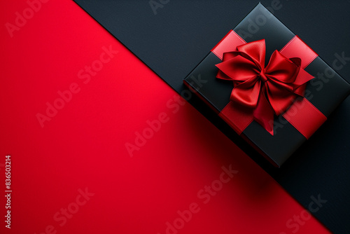 Luxurious gift boxes isolated and arranged with copy space, invitation or greeting postcard for Mother`s day, Valentine day or Christmas, Love, abstract design, solid two color red and black backgroun