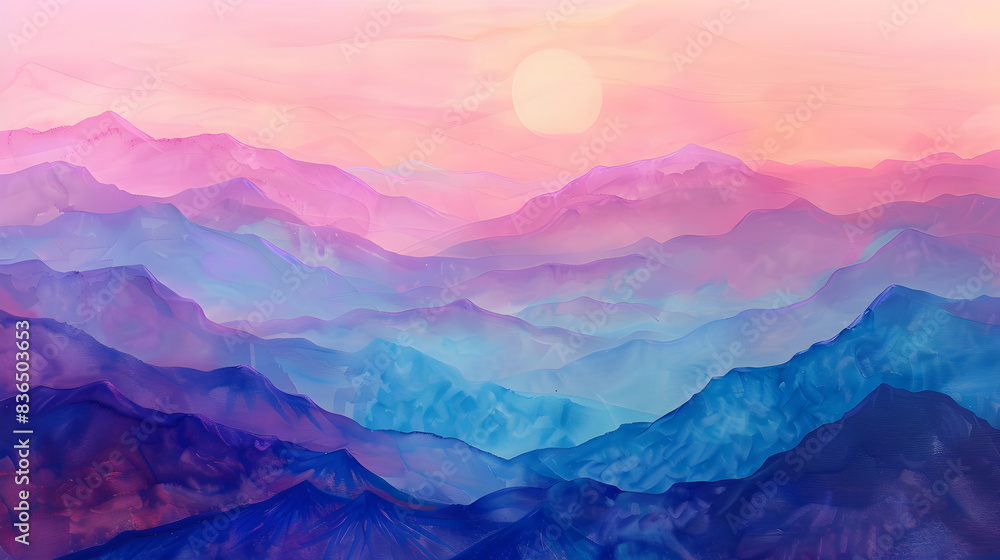 Obraz premium Dawn Pink Serenity21. Sunrise Spectrum Mountains