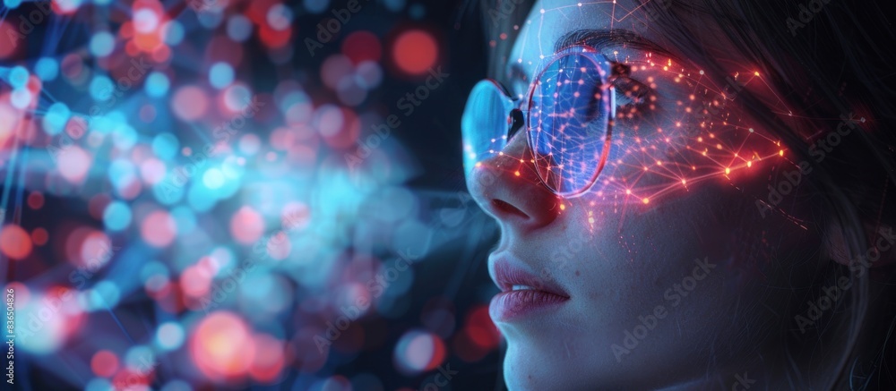 She is reaching out to the screens, as if she is trying to connect with them She is reaching out to the screens, as if she is trying to connect with them