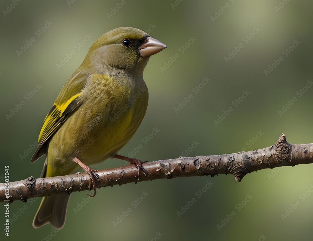 Graceful common greenfinch bird on branch Graceful common greenfinch bird on branch