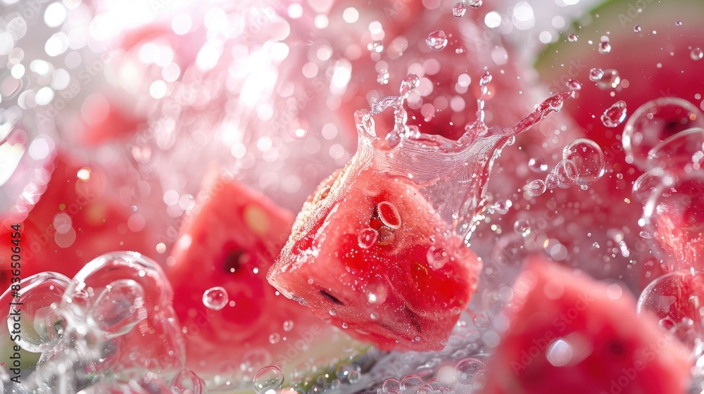 Fresh watermelon fruit slices with water splash. Fresh watermelon fruit slices with water splash.