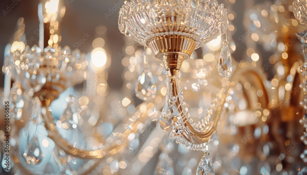 Capture a high-angle view of an elegant, ornate chandelier with intricate details and sparkling crystals Capture a high-angle view of an elegant, ornate chandelier with intricate details and sparkling crystals