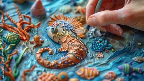 Crafting a plasticine ocean scene, close-up on creating a dolphin leaping from the waves with lifelike detail