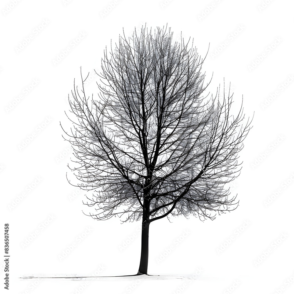 Obraz premium Out line of dry tree branch isolated white background