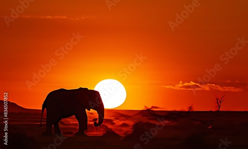 elephant in sunset and sky and sun 