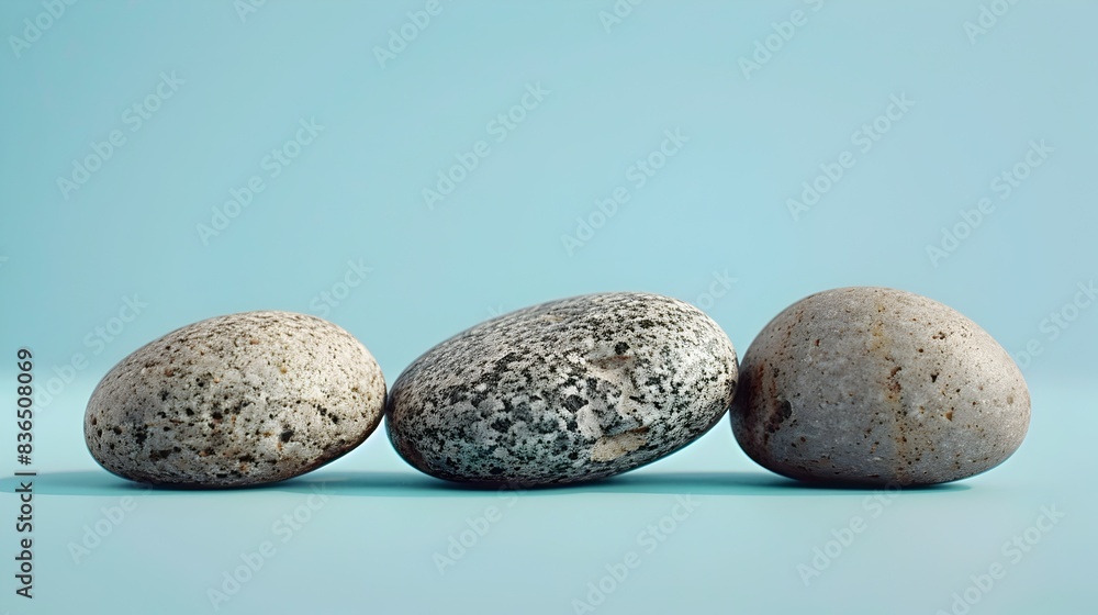 Three Smooth Stones with Healthy Text on Light Blue Background Three Smooth Stones with Healthy Text on Light Blue Background