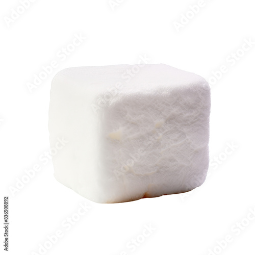 Close-up of a white sugar cube isolated on a white background. Perfect for food and ingredient-related projects.