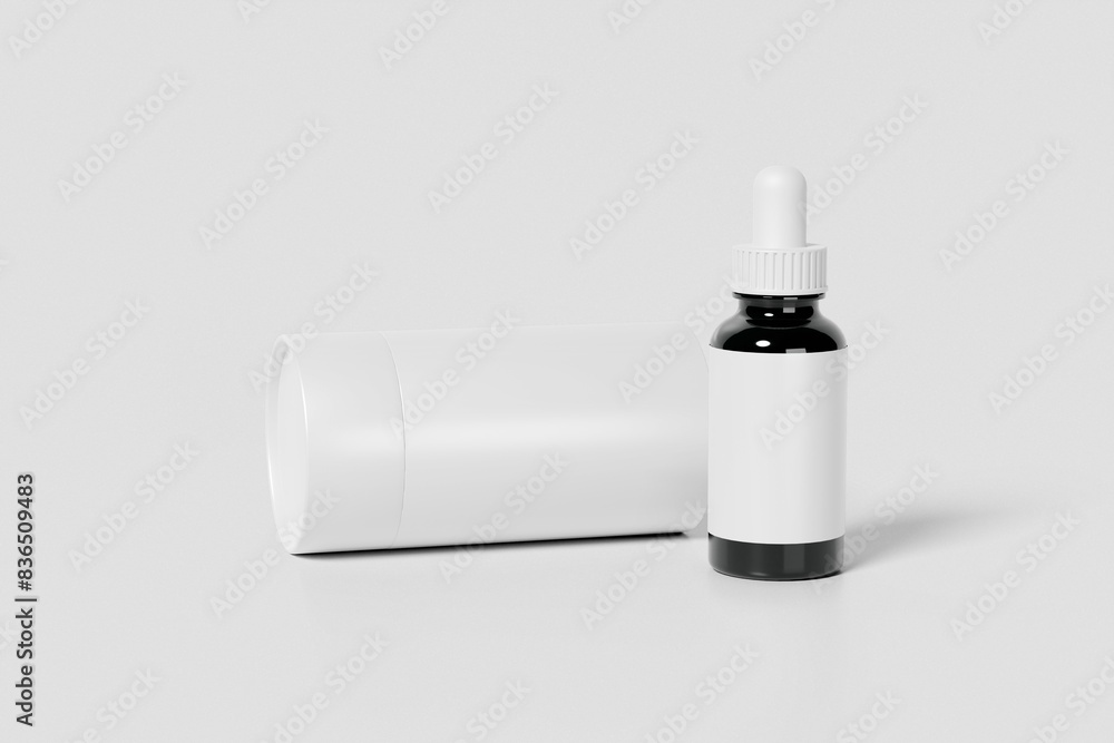 Blank Dropper Bottle with Cylindrical Box & Table Mockup Blank Dropper Bottle with Cylindrical Box & Table Mockup