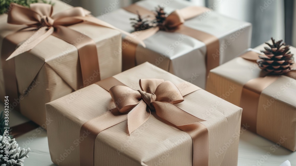 Gift boxes displayed on a white table Gift boxes displayed on a white table