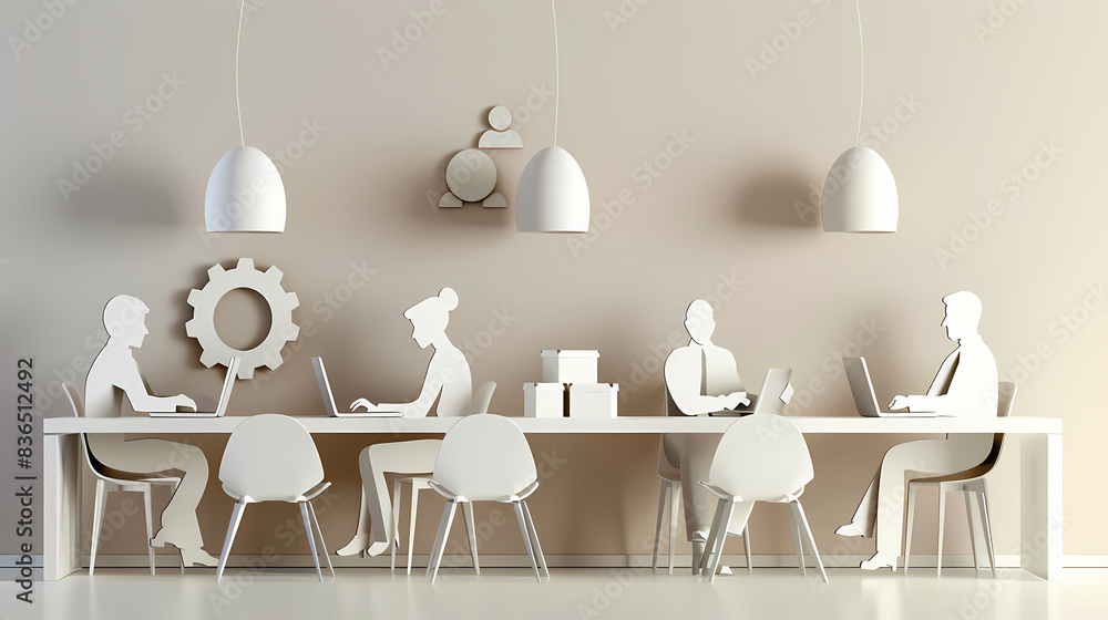 Training of employees in the office. Paper cut style. Training of employees in the office. Paper cut style.