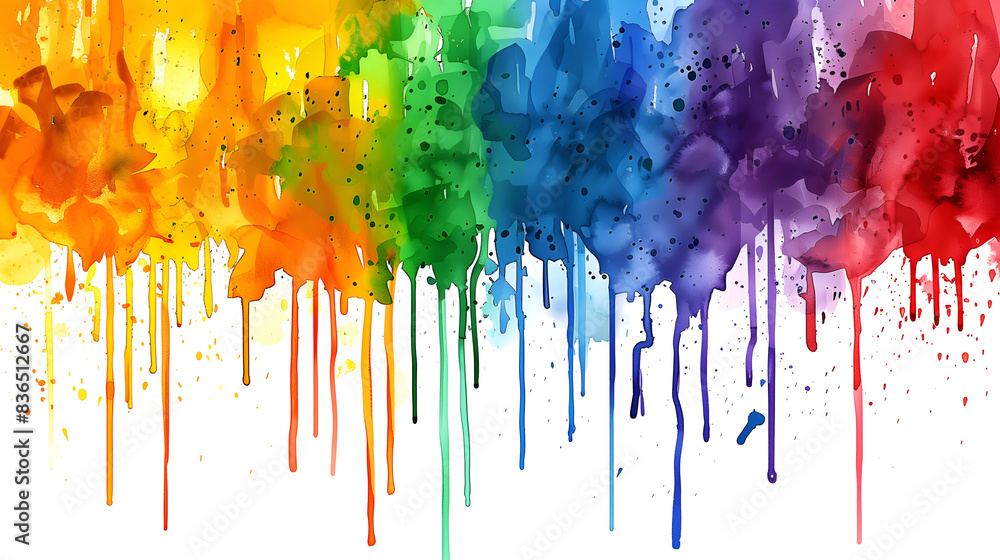 Fototapeta premium Rainbow watercolor paint splatter background