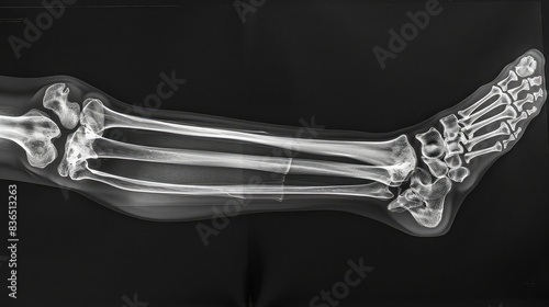 X-ray image of a person in a cast, showing the healing process of a broken limb