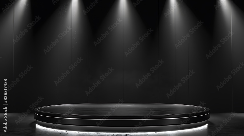 Modern podium background with sleek, minimalist design. Monochrome color scheme with soft spotlights illuminating the podium Modern podium background with sleek, minimalist design. Monochrome color scheme with soft spotlights illuminating the podium