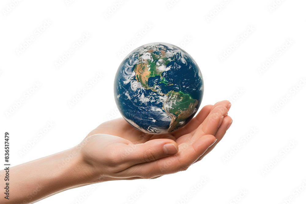 Earth Day concept: Human hands holding global over white background. Earth Day concept: Human hands holding global over white background.