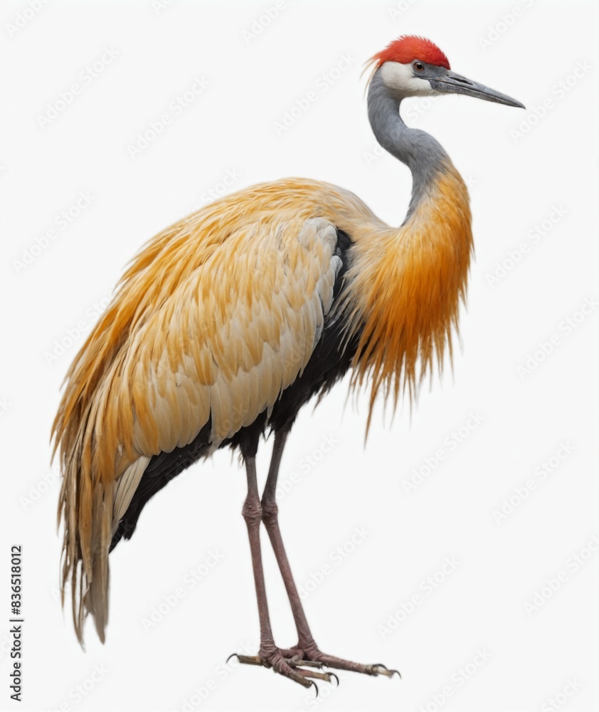 Obraz premium CROWNED CRANED A large bird with a long neck and long legs, standing tall and poised. with transparent and white background and PNG: