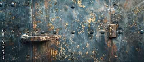 old door wallpaper with nice wood texture and metal details © Dekastro