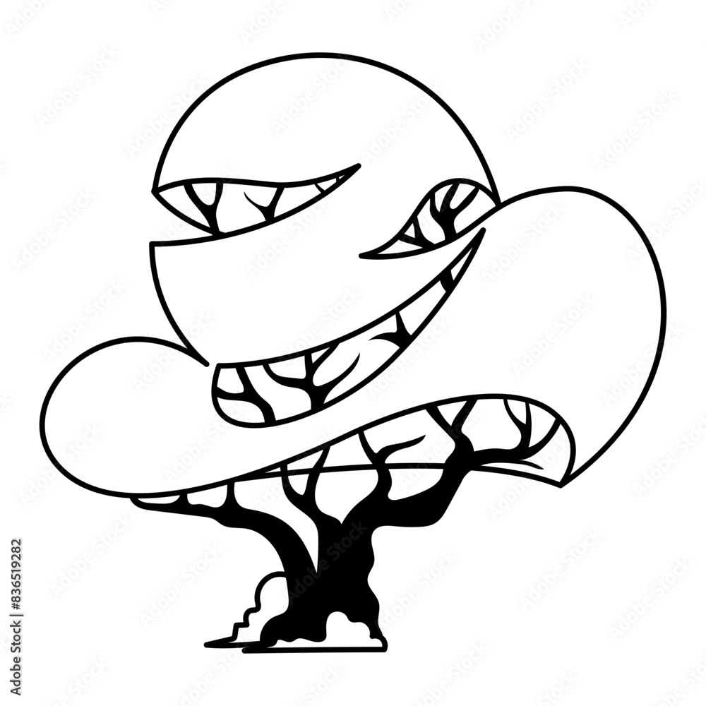 Fototapeta premium Tropical Tree icon. Minimalist Black and White Abstract Tree illustration.