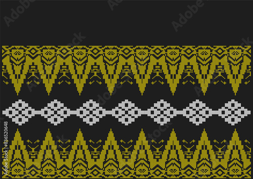 Songket Motif Rebung. Black gold malay songket. Traditional Classic Malay handwoven black 'songket' with gold and silver threads vector. Motif batik. Traditional design culture on songket mela