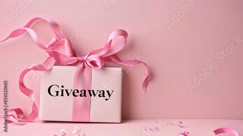 Pink gift box with a ribbon and "Giveaway" text, set against a matching pink background, representing elegance and celebration. 