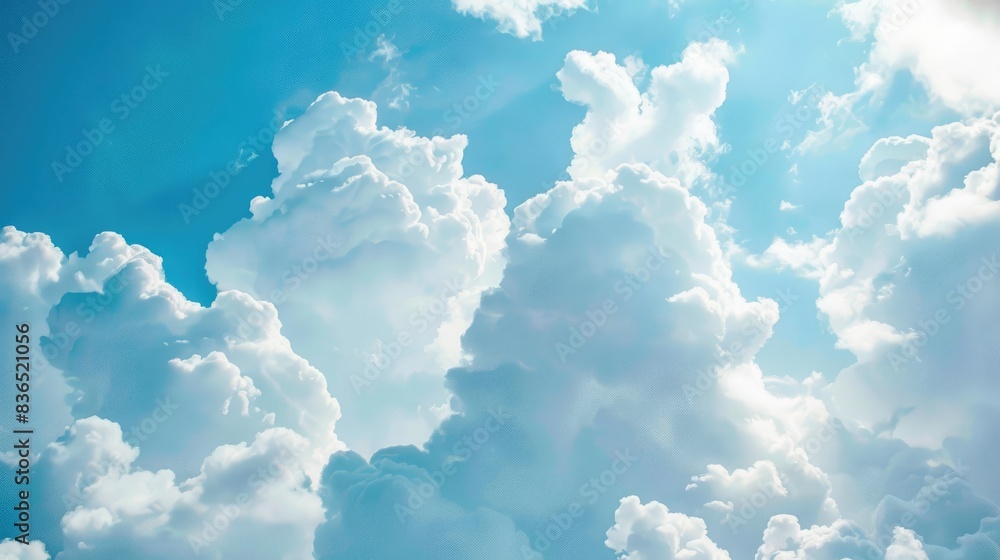 Naklejka premium Light blue sky with fluffy white clouds, offering plenty of room for text