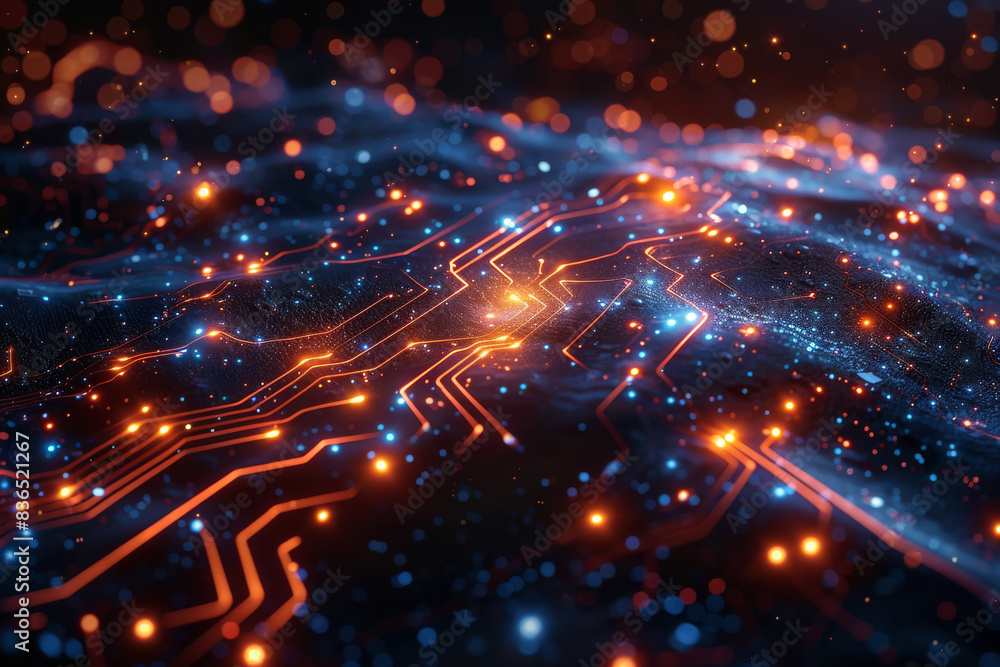 Obraz premium Digital background for tech, AI, neural networks, data, audio, graphics