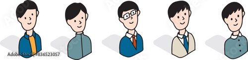 制服を着た男子学生のイラストアイコンセット　中学生・高校生