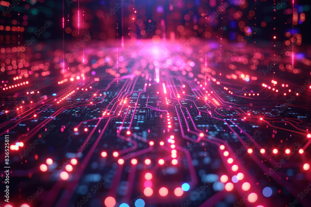 Obraz premium Digital background for tech, AI, neural networks, data, audio, graphics