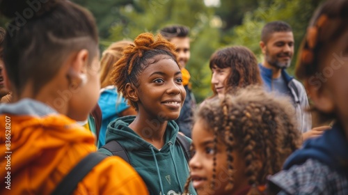 Diverse Group of Refugees in Park Celebrating World Refugee Day, Family and Intercultural Unity Concept with Copyspace