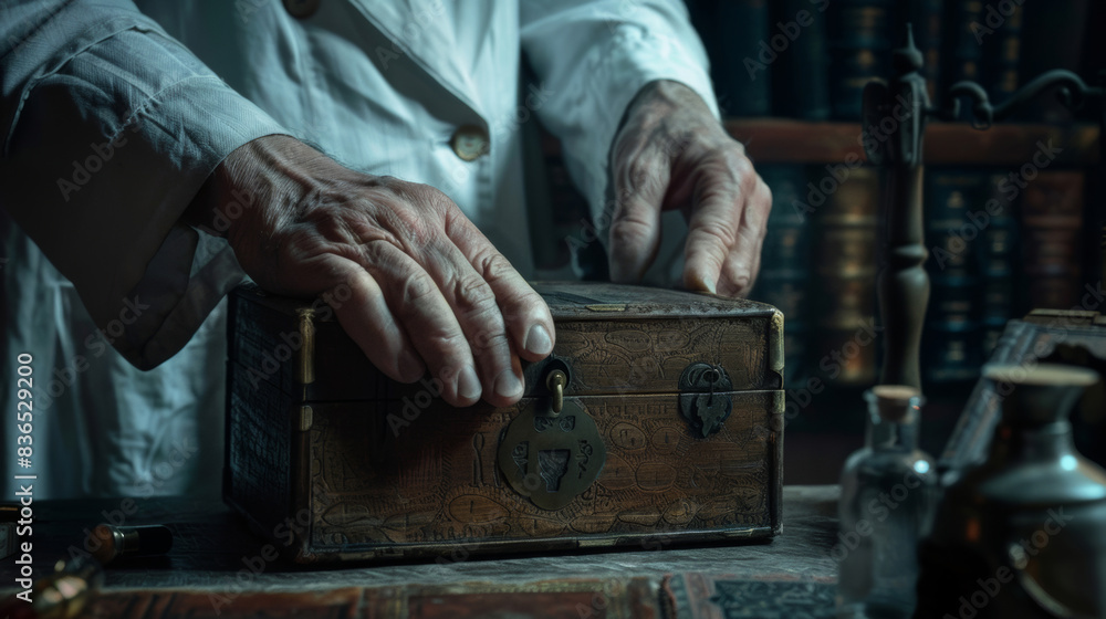 Hand of a man unlocking open the pandoras box Hand of a man unlocking open the pandoras box