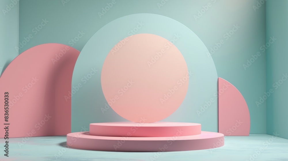 Stand podium wall scene pastel color background, geometric shape for product display presentation. Minimal scene for mockup products, stage showcase, promotion display Stand podium wall scene pastel color background, geometric shape for product display presentation. Minimal scene for mockup products, stage showcase, promotion display