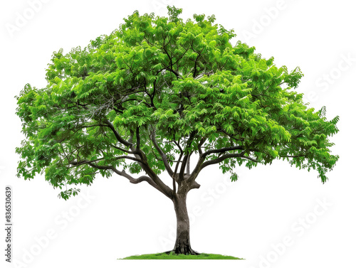 Beautiful green tree with lush foliage, isolated on white background. Perfect for nature, environment, and botanical themes in stock photography.