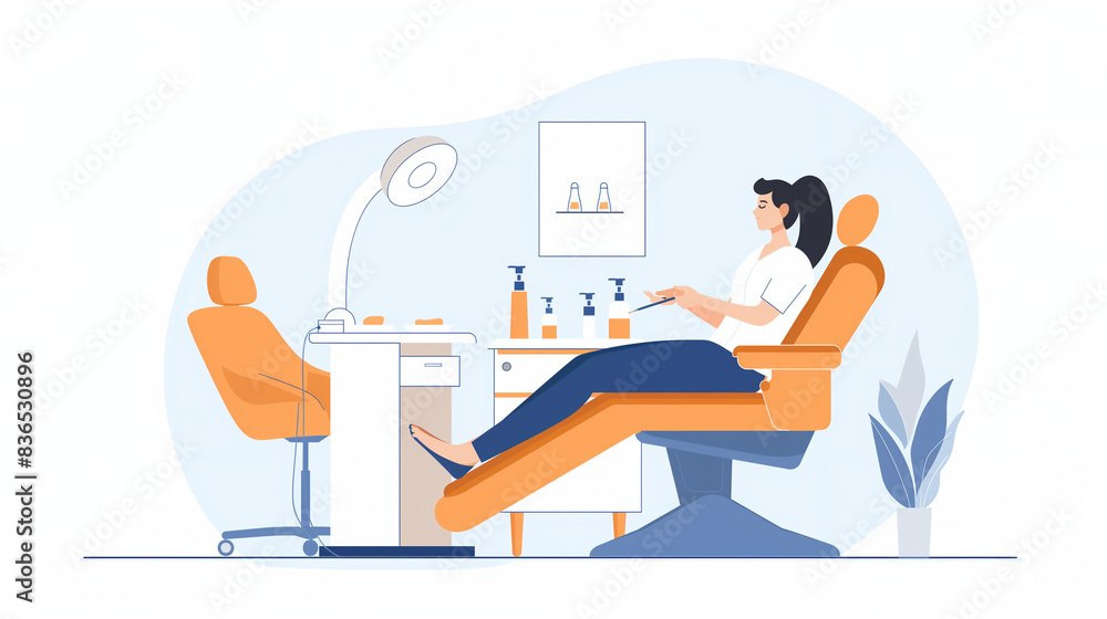 an illustration of a client getting a pedicure, highlighting the foot care services, pedicure, flat design, with copy space an illustration of a client getting a pedicure, highlighting the foot care services, pedicure, flat design, with copy space