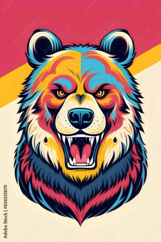 Obraz premium a cartoon grizzly bear, black bear, brown bear, mascot, bear, grizzly, black, brown, mascot, t-shirt, design, illustration, wild, fierce, animal, nature, claws, fur, angry, mean