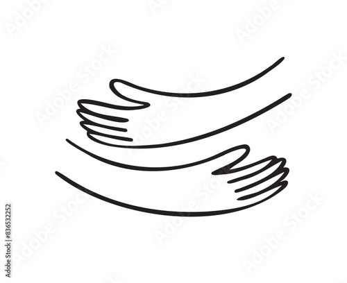 Hug hands doodle outline hand drawn logo icon sign Cute cartoon 