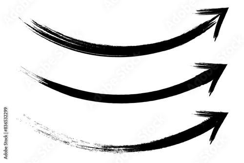 Hand drawn curved arc arrow shape grunge brushes illustration. Grunge arrow.