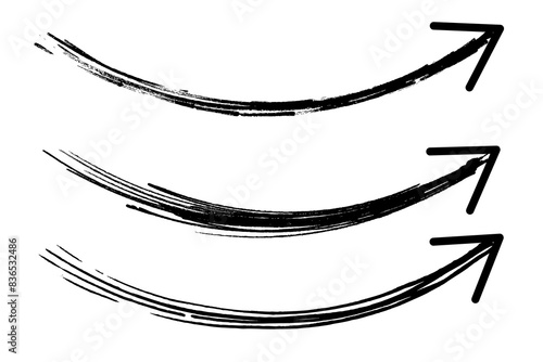 Hand drawn curved arc arrow shape grunge brushes illustration. Grunge arrow.