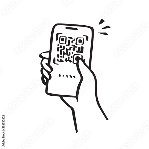 doodle scan qr code illustration vector isolated background. hand drawn line style