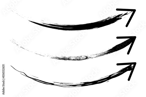 Hand drawn curved arc arrow shape grunge brushes illustration. Grunge arrow.