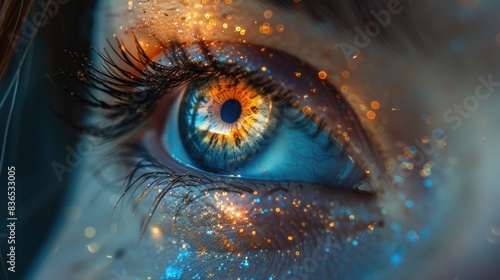 Realistic human eye with reflection of galaxy illustration