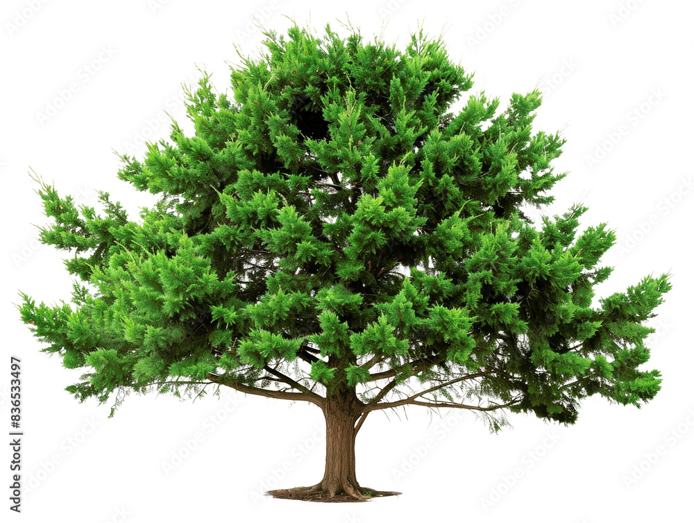 Majestic green tree with lush foliage and sturdy trunk, isolated on a white background. Perfect for nature, landscape, and environmental themes. Majestic green tree with lush foliage and sturdy trunk, isolated on a white background. Perfect for nature, landscape, and environmental themes.