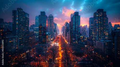 City Skyline at Dusk: Urban Exploration in Vibrant City