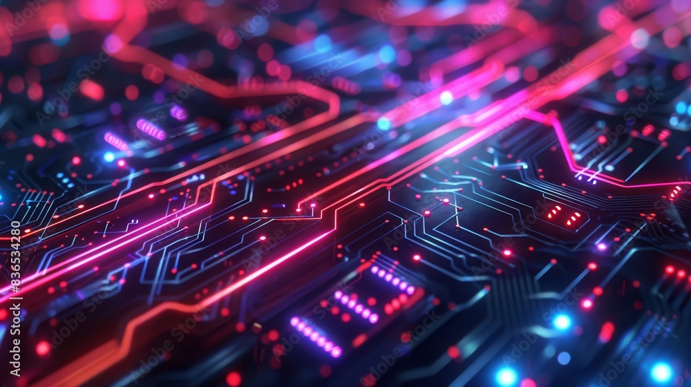 Futuristic circuit design with vibrant lights and copy space, Futuristic circuit design with vibrant lights and copy space,