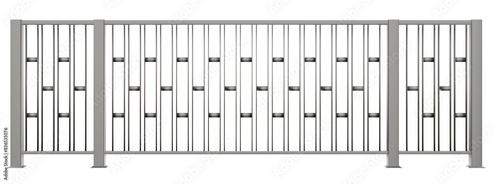 Versatile Indochine Balustrade. 3D illustration features a sleek metal balustrade with handrail in the Indochine style (transparent background). A versatile element for a variety of modern exterior Versatile Indochine Balustrade. 3D illustration features a sleek metal balustrade with handrail in the Indochine style (transparent background). A versatile element for a variety of modern exterior